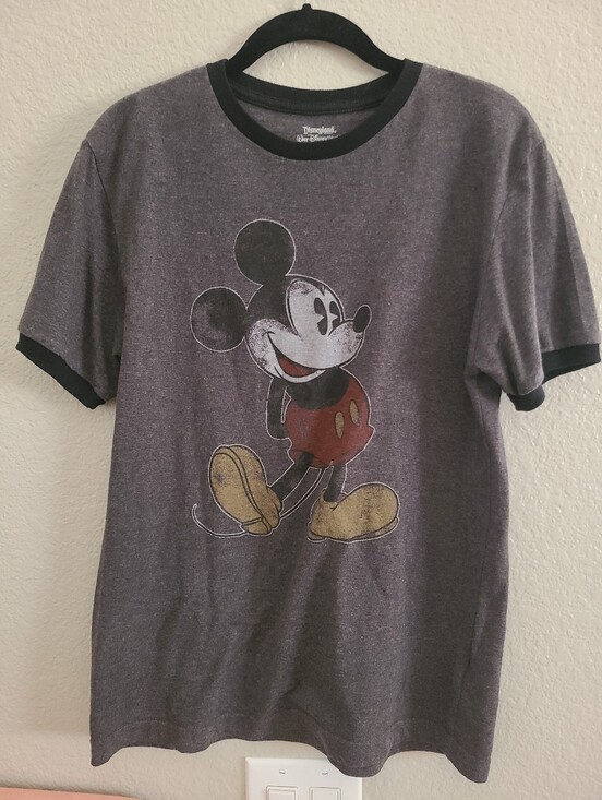 Disney Tops - Disneyland Vintage Mickey Mouse Graphic Ringer Tee - Gray with Black Trim Small